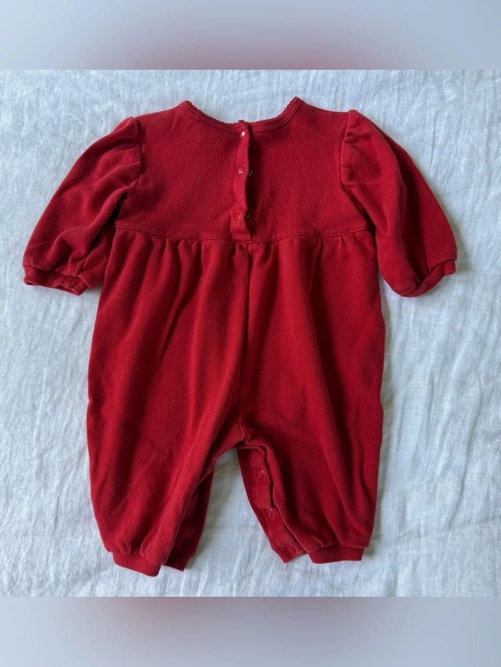 Vintage Carter's Red Fleece Tulip Embroidered Romper Baby Girls One Piece 6-9m